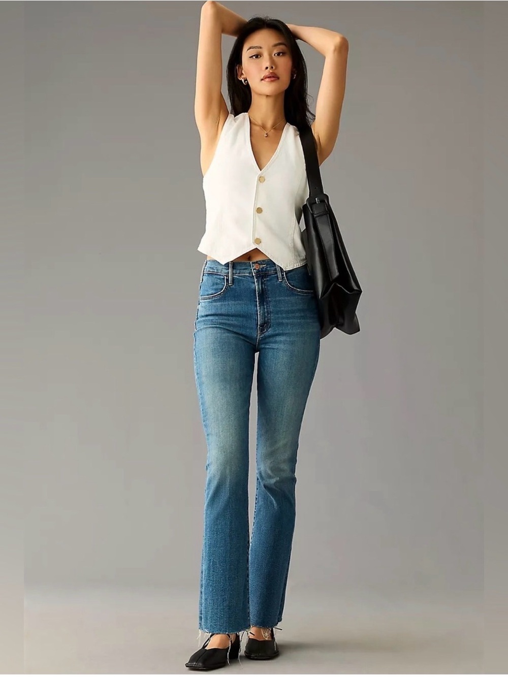 MOTHER The Hustler Ankle Fray Jeans Healing Jar Size 26 High Rise‎ Flare Crop